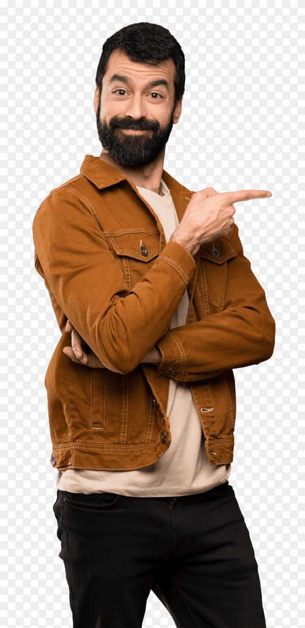 Handsome man pointing finger to the side PNG