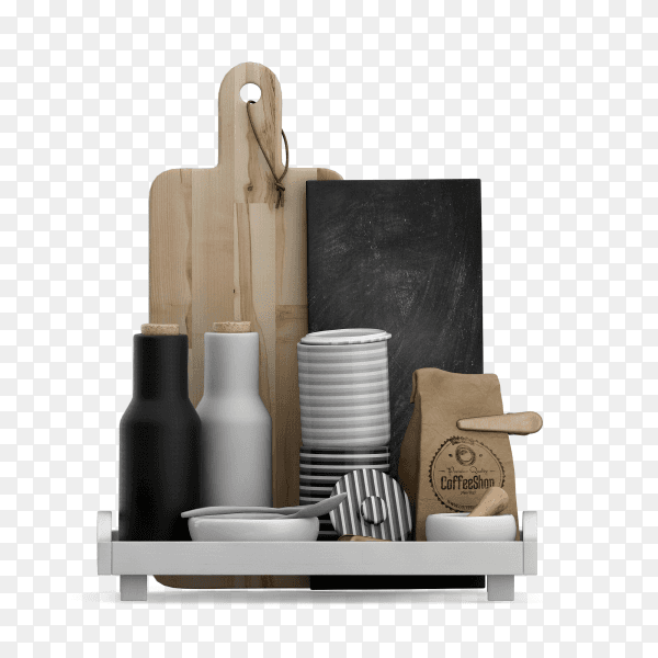 Isometric kitchen accessories 3d render PNG