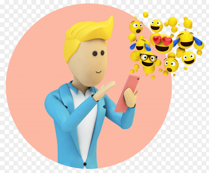 Male cartoon businessman character sending emojis PNG