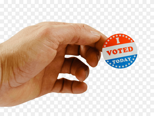Man's hand teaching that he has voted today in the american elections with a sticker PNG