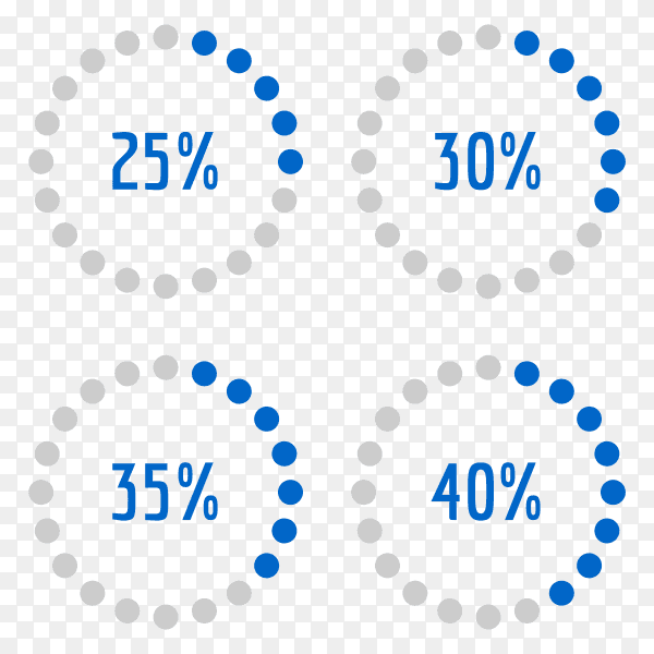 Percentage diagram set 25% - 30% - 35% - 40% Vector PNG
