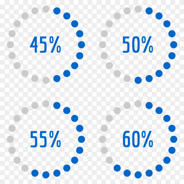 Percentage diagram set 45% - 50% - 55% - 60% Vector PNG