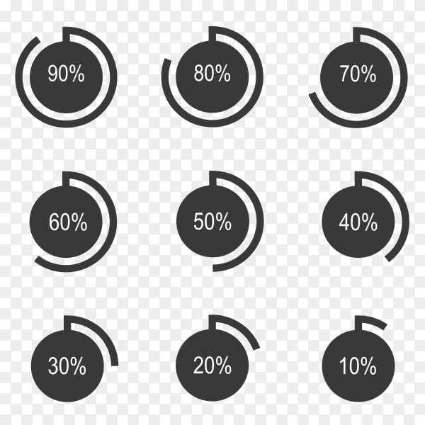 Set of circle percentage diagrams from 10% to 100% Vector PNG