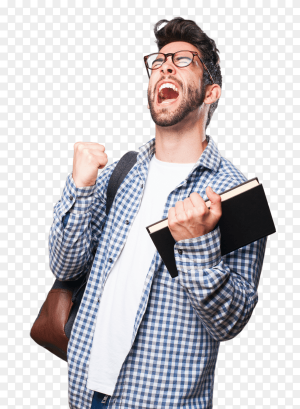 Student man holding a book PNG