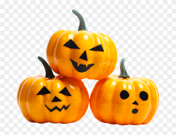 Halloween plastic pumpkins with scary faces PNG