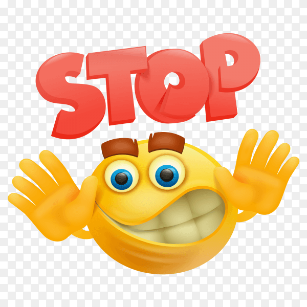 Yellow smile face emoji cartoon with stop gesture PNG
