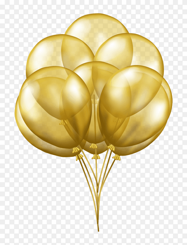 3D flying gold transparent balloons PNG