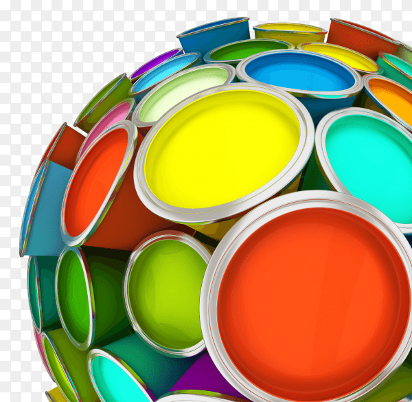 Banks of multicolored paint in sphere 3D rendering PNG