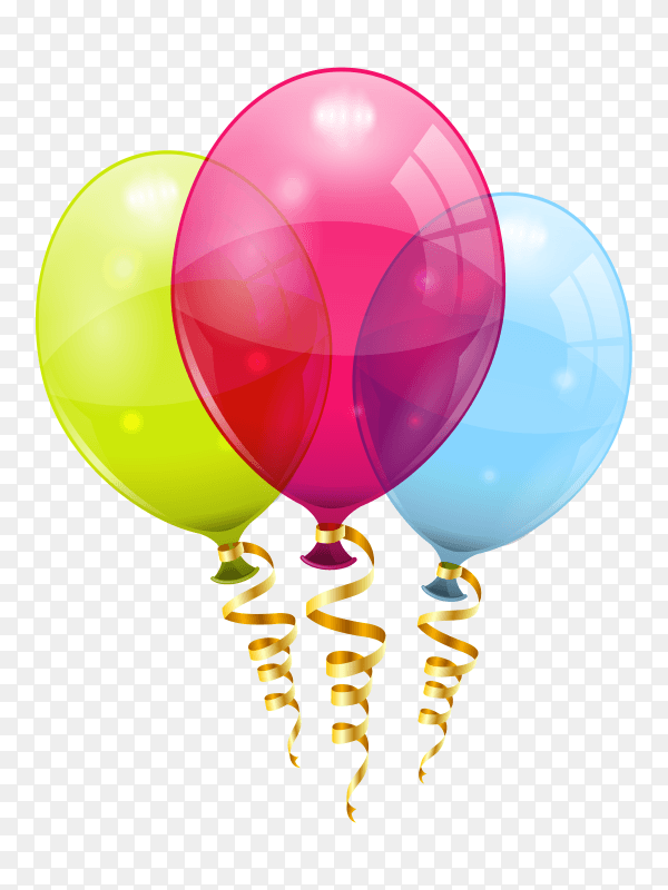 Birthday balloons and golden streamer Vector PNG