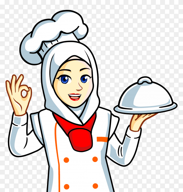 Chef muslim woman in hijab transparent background PNG