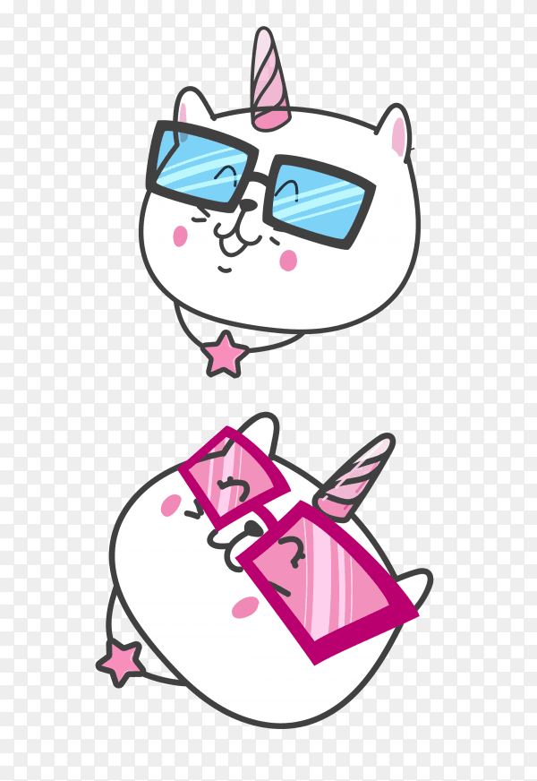 Cute baby cat with unicorn hand drawn illustration PNG