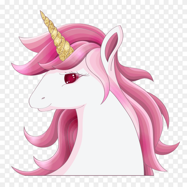 Cute pink unicorn with gold glitter horn Premium Vector PNG