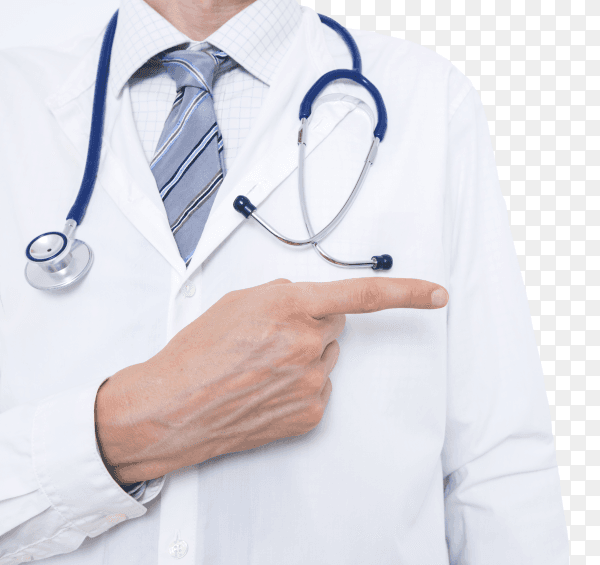 Doctor points in a white coat image PNG
