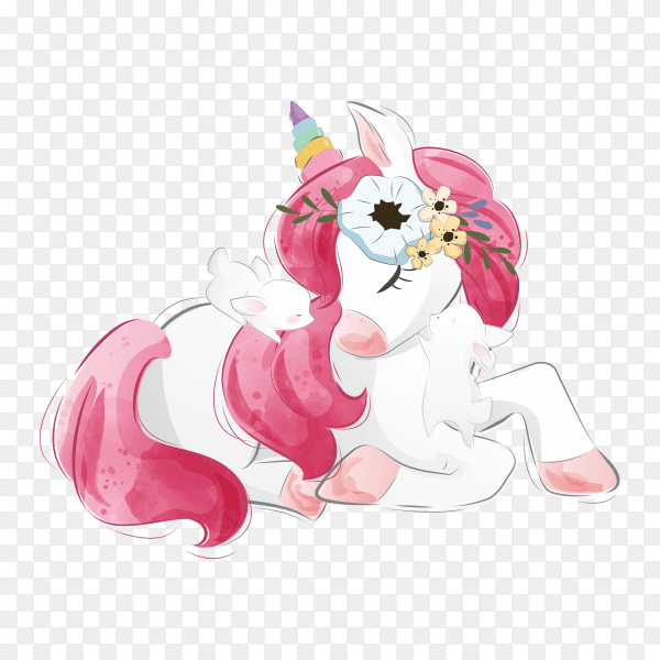 Hand drawn unicorn bunnies with floral PNG