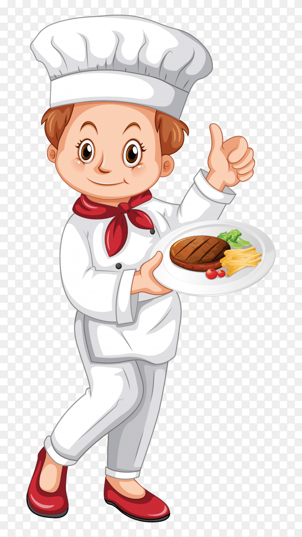 Happy chef with steak transparent background PNG