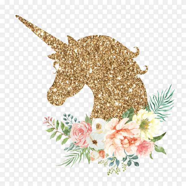 Luxury unicorn watercolor with flower bouquet PNG