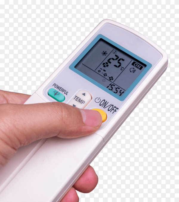 Man hand switching on air conditioner 25 celsius PNG
