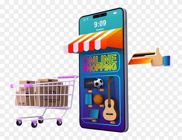Online shopping 3d rendering illustration transparent background PNG