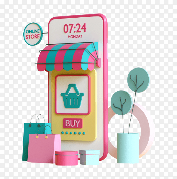 Online store on mobile application - Premium image PNG