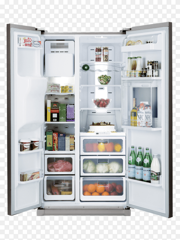 Open Refrigerator full of food PNG
