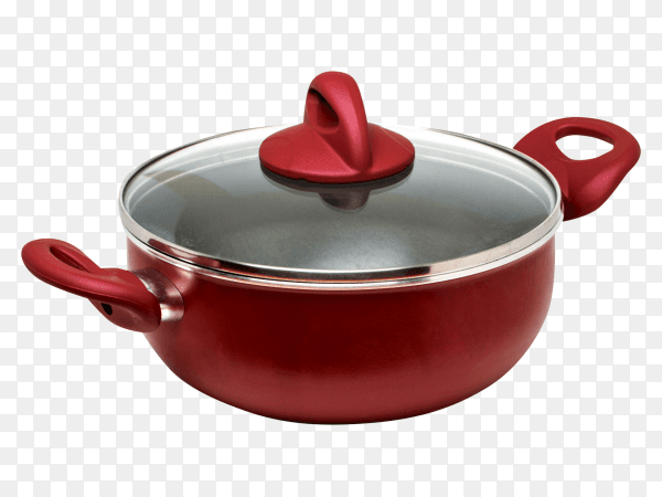 Red cooking pan with transparent cover PNG