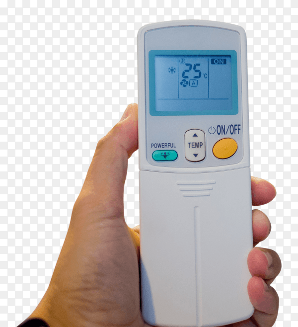 Remote control air condition on hand PNG