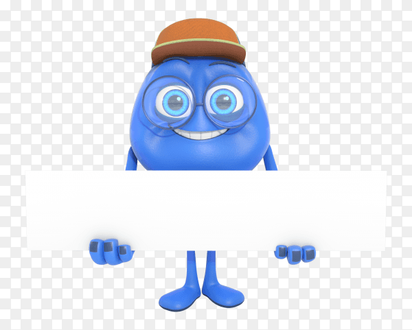 Smiling 3D character mascot holding white banner PNG