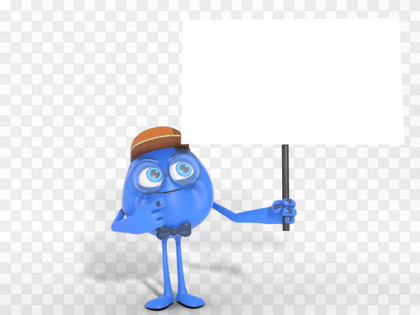 Smiling 3D character mascot holding white banner transparent PNG
