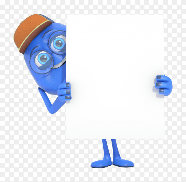Smiling 3D character mascot illustration holding white banner PNG