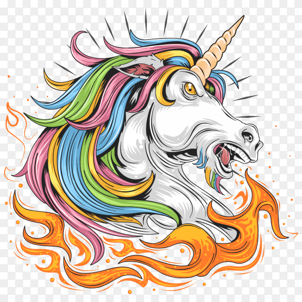 Unicorn fire full color Vector PNG