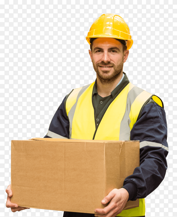 Warehouse worker carrying Cardboard box image PNG