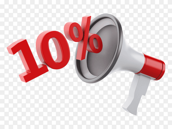 3D megaphone with percent discounts 10% Premium PNG