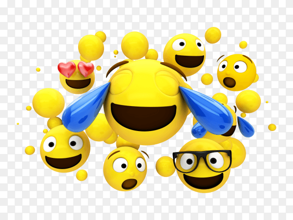 3D yellow emojis characters floating on transparent background PNG