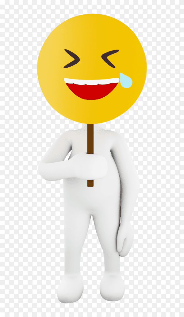3d white boy holding funny face mask emoji on transparent background PNG