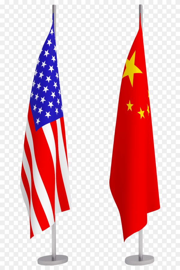 China and USA flag pole podium standing image PNG