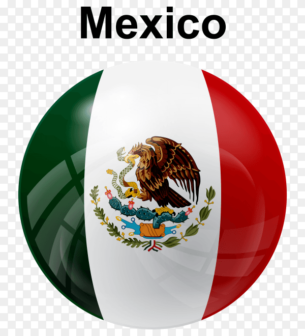 Circle glossy flag of Mexico on transparent background PNG