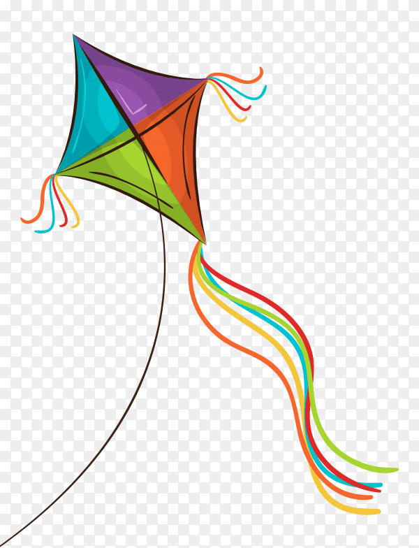 Colorful kite flying vector PNG