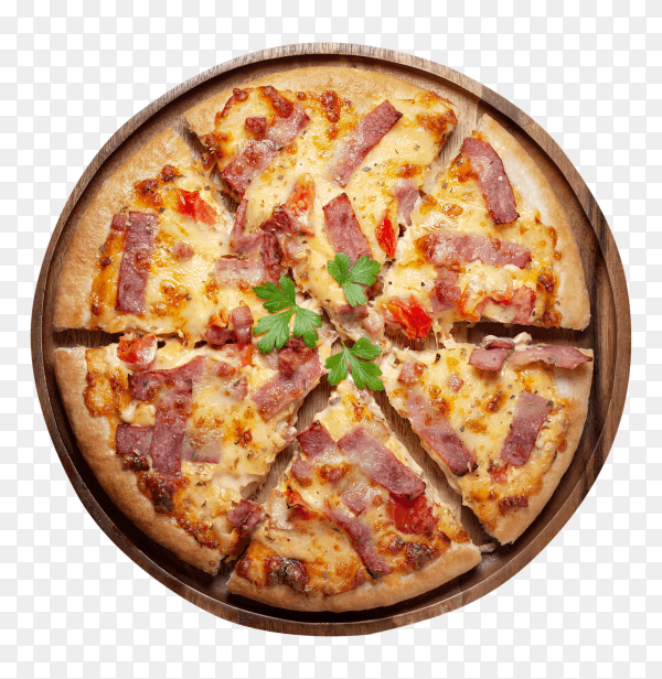 Delicious italian pizza sliced ham bacon cheese - royalty free PNG