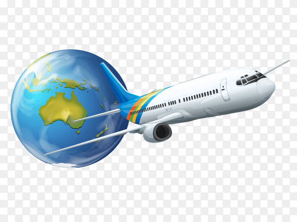 Earth globe with airplane transparent PNG