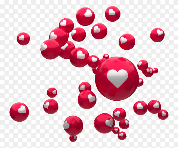 Facebook reactions emoji 3d render balloon symbol with heart PNG