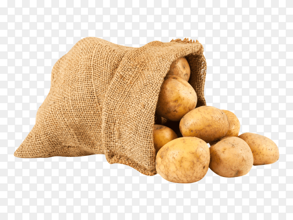 Fresh and raw potatoes in a rustic sack transparent PNG