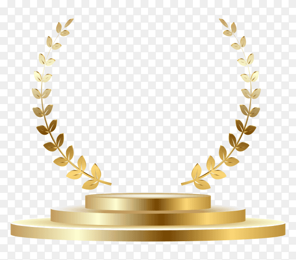 Gold badge rewards with podium on transparent background PNG