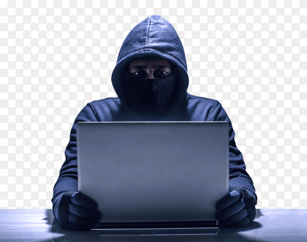 Hacker using laptop on transparent background PNG