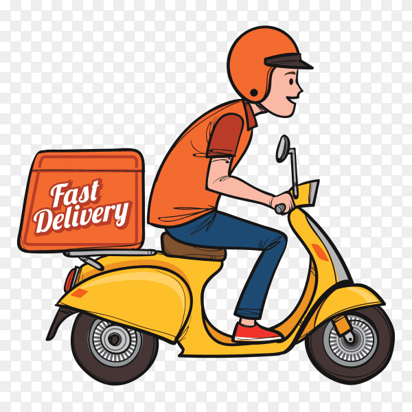 Hand drawn delivery man with scooter royalty free PNG