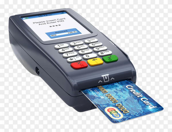 POS terminal with credit card transparent PNG