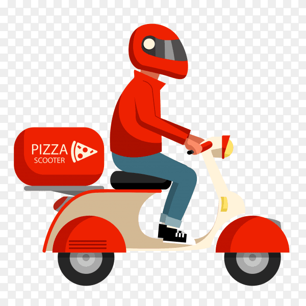 Pizza delivery man with scooter and helmet royalty free PNG
