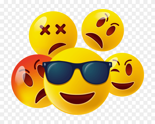 Set cute emoticons on transparent background PNG