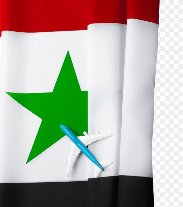 Syria flag with small toy plane on transparent background PNG