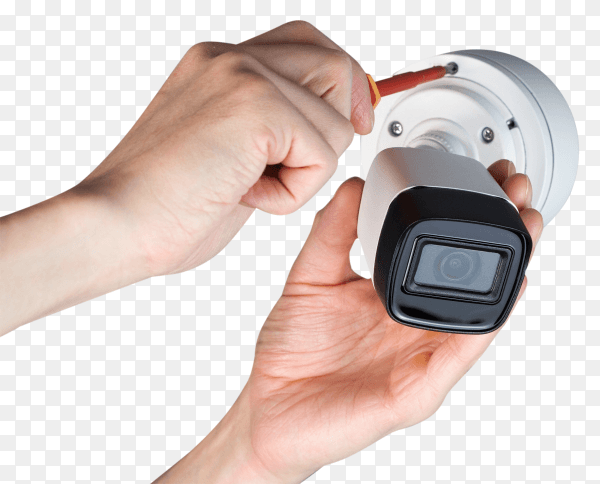 Technician installing security camera video transparent PNG