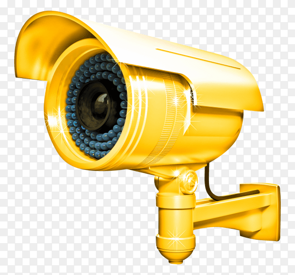 Yellow CCTV security camera transparent PNG
